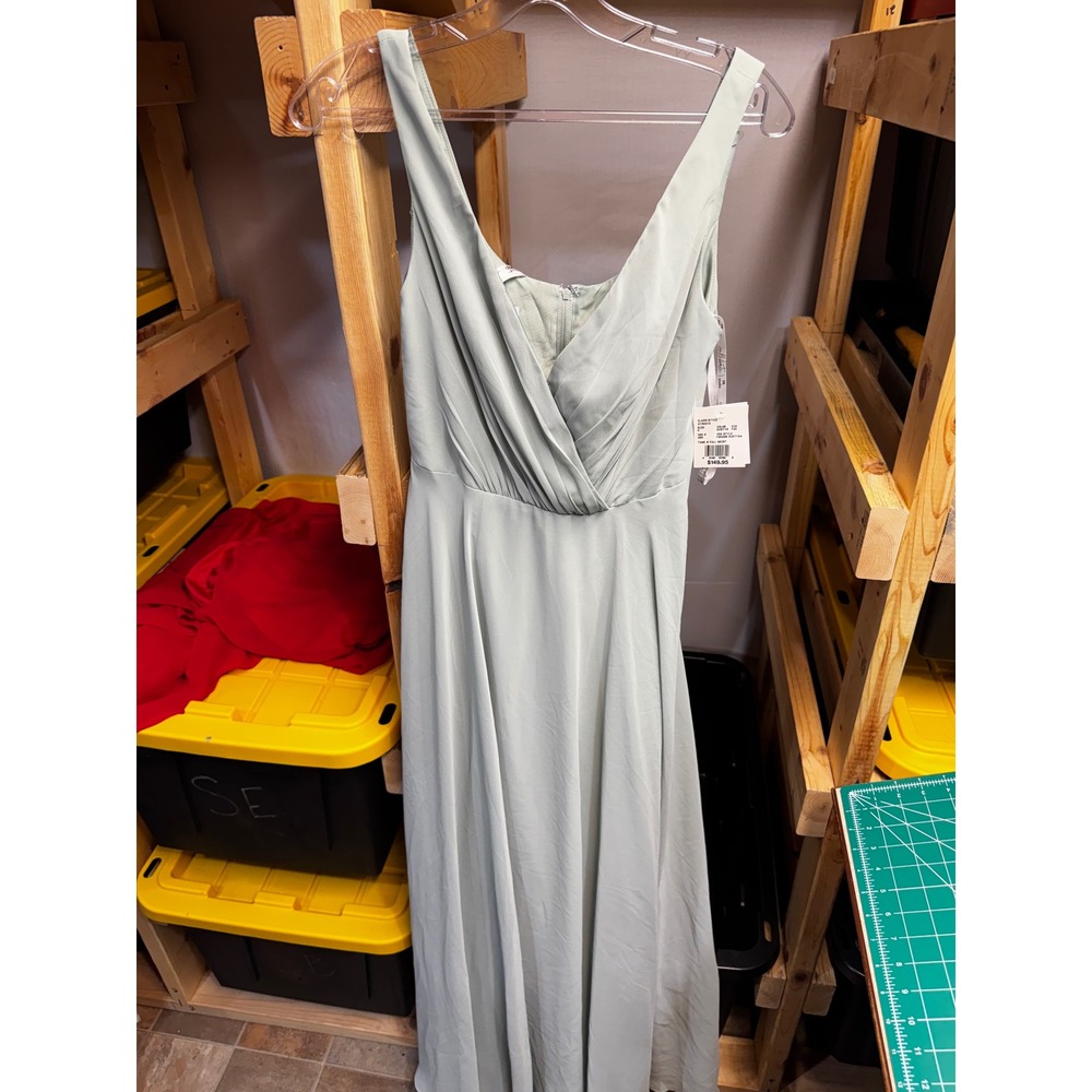 DB Studio Celebrate Bridesmaid Dress Dusty Sage V-Neck Chiffon Gown Size 0